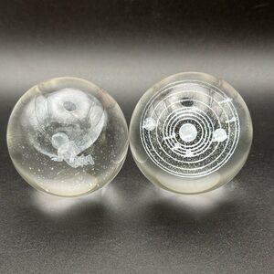 2 Laser Engraved Solar System & Astronaut  3D  Balls Planets Model Glass Globes
